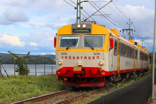 JONKOPING, SWEDEN - AUGUST 25, 2018: Local train in Jonkoping Sweden. It is operated by Svenska Tagkompaniet AB (The Swedish Train Company).