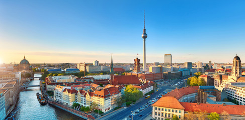 Aerial view of Eastern Berlin on a bright day in Spring including Alexanderplatz © tilialucida