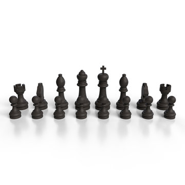 peças escuro preto de Jogo de Xadrez 3d Render isolado fundo branco