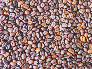 close up of Roasted coffee beans isolated background