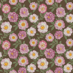 Decorative ornament. Seamless botanic pattern. Seamless floral pattern. Drawn flowers for packaging, wallpaper, fabric.