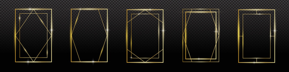 Golden sparkling rectangle with golden glitter isolated on black background.