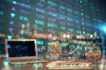 Fototapeta premium Multi exposure of forex graph and work space with computer. Concept of international online trading.