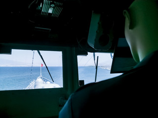 front deck view of the battle ship through the control room