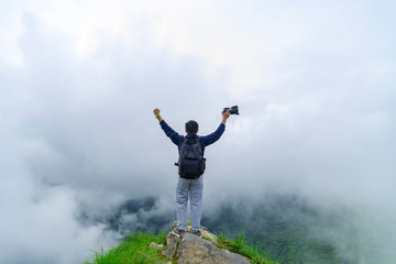 Travel Hiking Along Forest Mountain view In Asia.