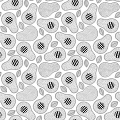 Line doodle art avocado seamless pattern.