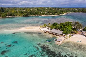 Fototapeta na wymiar Aerial view of the idyllic Erakor island in the Port Vila bay, Vanuatu capital city in the Pacific Ocean