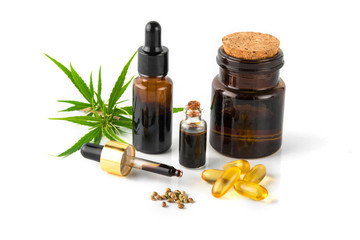 essential Cannabinol CBD, cannabis molecule. cannabis or hemp or marijuana, Green concept isolated...