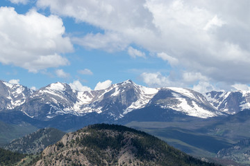 snow covered mountains and blue sky