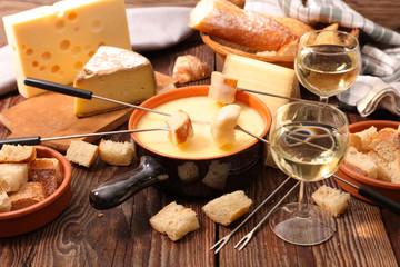 cheese fondue with wine and bread- traditional french dish