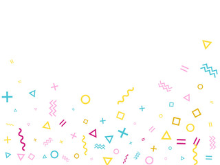 Memphis style geometric confetti vector background with triangle, circle, square shapes