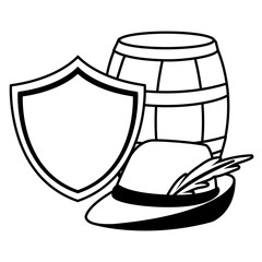 barrel of beer with german hunting hat in white background