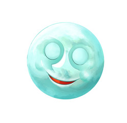 Fototapeta premium Cartoon happy and funny moon or meteorite isolated on white background - illustration for children
