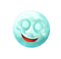 Cartoon happy and funny moon or meteorite isolated on white background - illustration for children