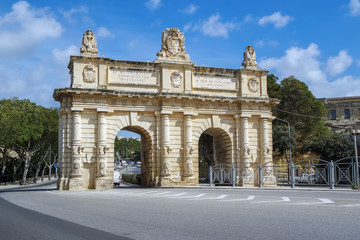 Fototapeta na wymiar Floriana Gate to Valletta or Porte des Bombes, Malta