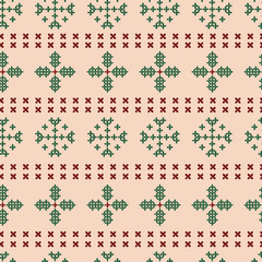 Vector cross stitch christmas snowflakes seamless