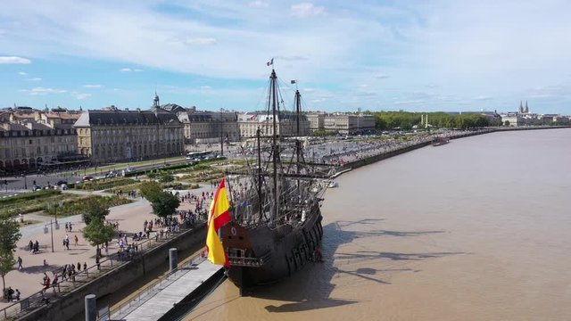 Bordeaux city, Aerial view of Quai de lune and place de la bourse