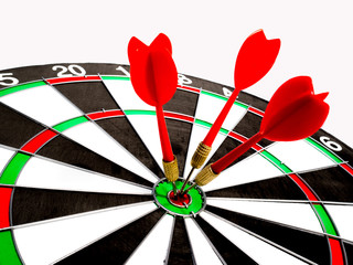 Target with three red dart focus on bull's eye, Setting challenging business goals And ready to...
