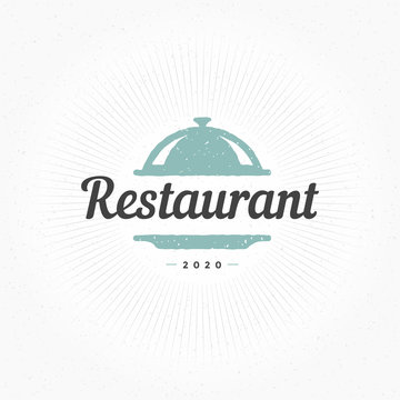 Hand drawn restaurant cloche design element in vintage style for logo, label or badge and other design
