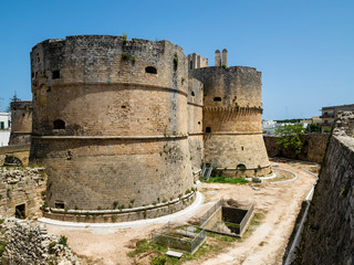 View on historic Aragonese castle, Otranto, Lecce province, Salento peninsula, Puglia, Italy, June...