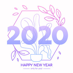 Happy New Year 2020 celebration lineart banner template
