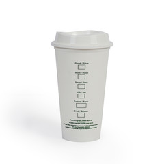 Hot Tall Coffee Take Away Cup on white background .