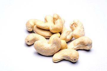 Cashew nuts isolated in white background