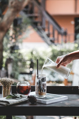 woman having breakfast in cafe