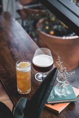 glass of beer on table