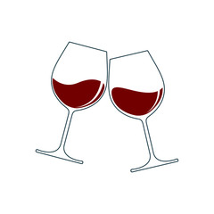 Clink glasses graphic icon. Cheers with two glasses wine sign isolated on white background. Vector illustration	
