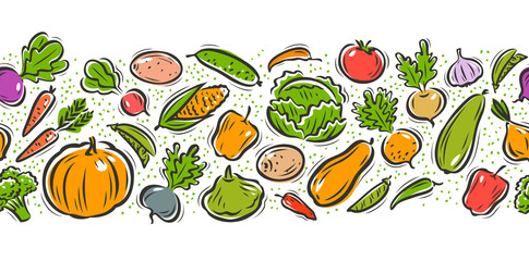 Vegetables seamless background, pattern. Cartoon vector illustration