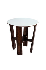 Wooden coffee table with acrylic table top on white background