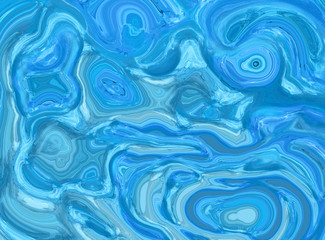 Fototapeta na wymiar Light blue abstract liquid paint textured background with decorative spirals and swirls. Holographic gentle surface pattern for modern creative trendy design, marble texture style for illustrations