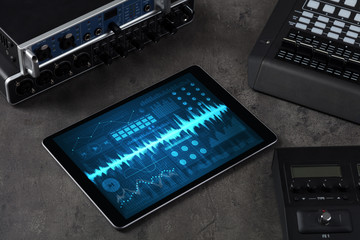Music instruments and tablet with recording sound concept