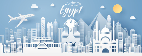 paper cut of Egypt landmark, travel and tourism concept - obrazy, fototapety, plakaty