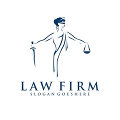 Law firm line trend logo icon vector design. Universal legal, lawyer, scales sword column idea creative premium symbol.
