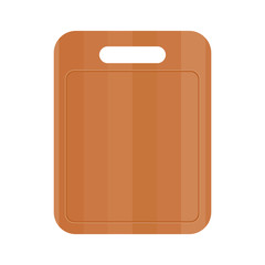 Wooden cutting board on white background. Empty rectangle wood kitchen board. Chopping board. Kitchen equipment, utensils, kitchenware. Cooking concept. Blank textured plank. Vector illustration, flat