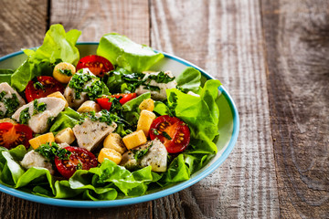 Salad with chicken vegetables and crouton