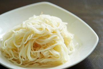 Somen noodle on white plate 