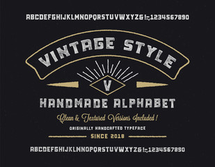 Original handmade alphabet. Vintage font design and poster. Custom typeface. Clean & Textured Versions Included. Vector.