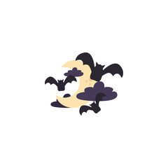 bats flying with half moon on white background