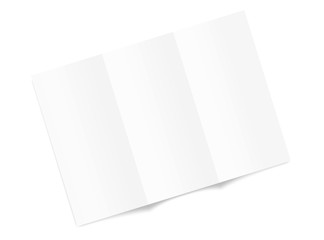 Blank tri fold brochure mockup top view isolated on white background. Vector illustration