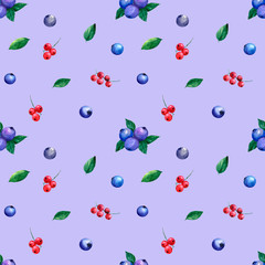 pattern, illustration, wallpaper, background, berries, watercolor, currant, blueberries, blueberries, ripe, forest, design, art, abstraction, drawing, isolated, red, blue