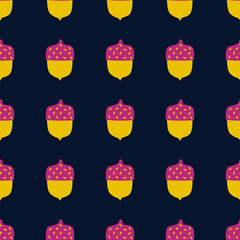 Vector seamless pattern with doodle acorns. Modern autumn seasonal decor