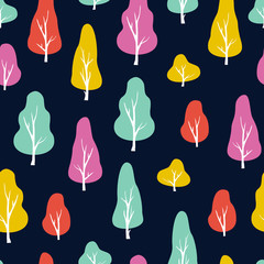 Vector abstract seamless pattern with trees. Autumn illustration