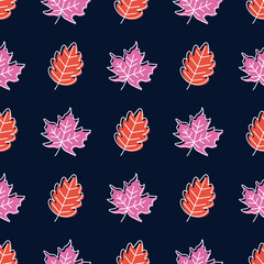 Vector seamless pattern with doodle leaves. Modern autumn seasonal decor