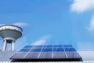 Photovoltaic panels on the roof of a residential building with copyspace