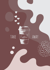Abstract creative coffee backgrounds with copy space for text and coffee hand draw icons. Vector concept for coffee shop and house, cafe. Simple, stylish template for social media.