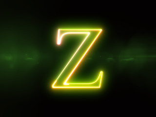 Letter Z - green glowing outline alphabet symbol on green lens flare dark background