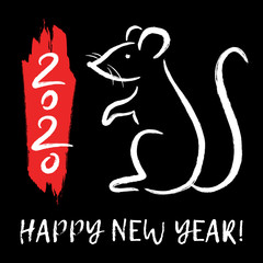 Vector illustration with Chinese Zodiac Sign -  Rat. Decorative mouse  - symbol of Happy 2020 New Year. Trendy greeting card, poster, banner